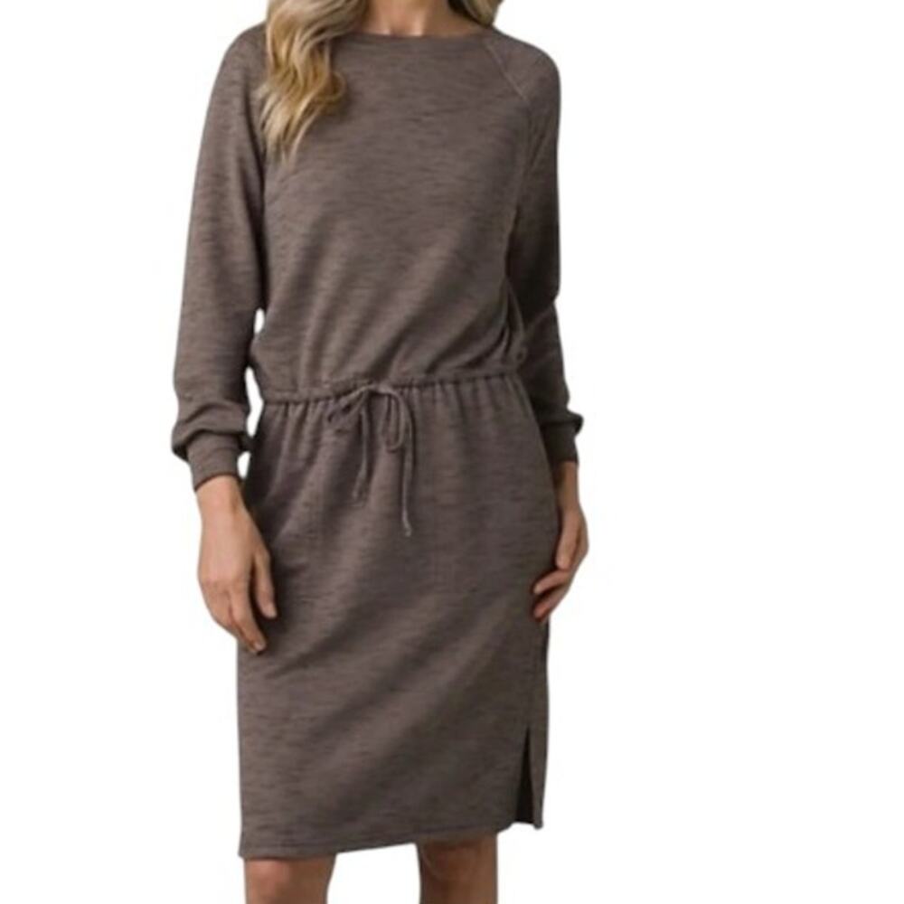 NWT prAna Women's Size XL Sunrise Long Sleeve Drawstring Waist Brown Knit Dress